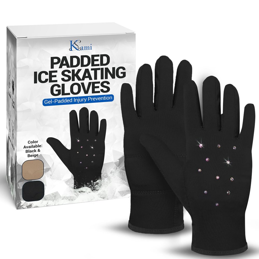Kami-So Competition Ice Skating Jeweled Gloves | Figure Skating Gloves with Gel Wrist Support & Crystals | Figure Skate Gear and Accessories for Practice | Black | Large Waterproof