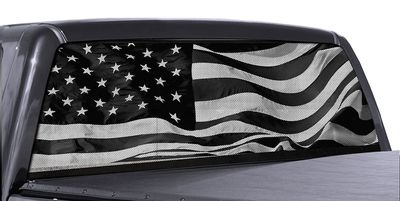 FGD Truck Rear Window Wrap Black & White American Flag Perforated Vinyl Decal