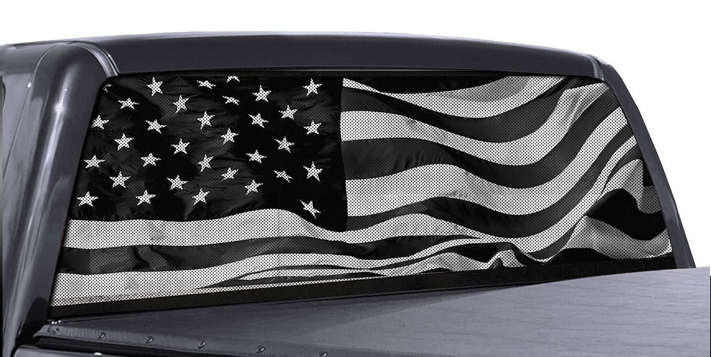 FGD Truck Rear Window Wrap Black & White American Flag Perforated Vinyl Decal