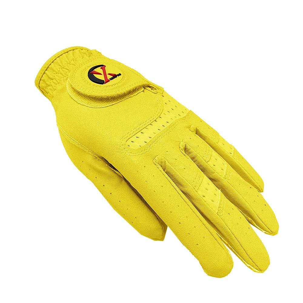 XEIRPRO Premium 4 Pack All Weather Golf Gloves for Women Worn On Right Hand for Left Handed Golfer- Comfort and Secure Fit Ultra Grip Leather Soft Flexibility (X-Large, Yellow)