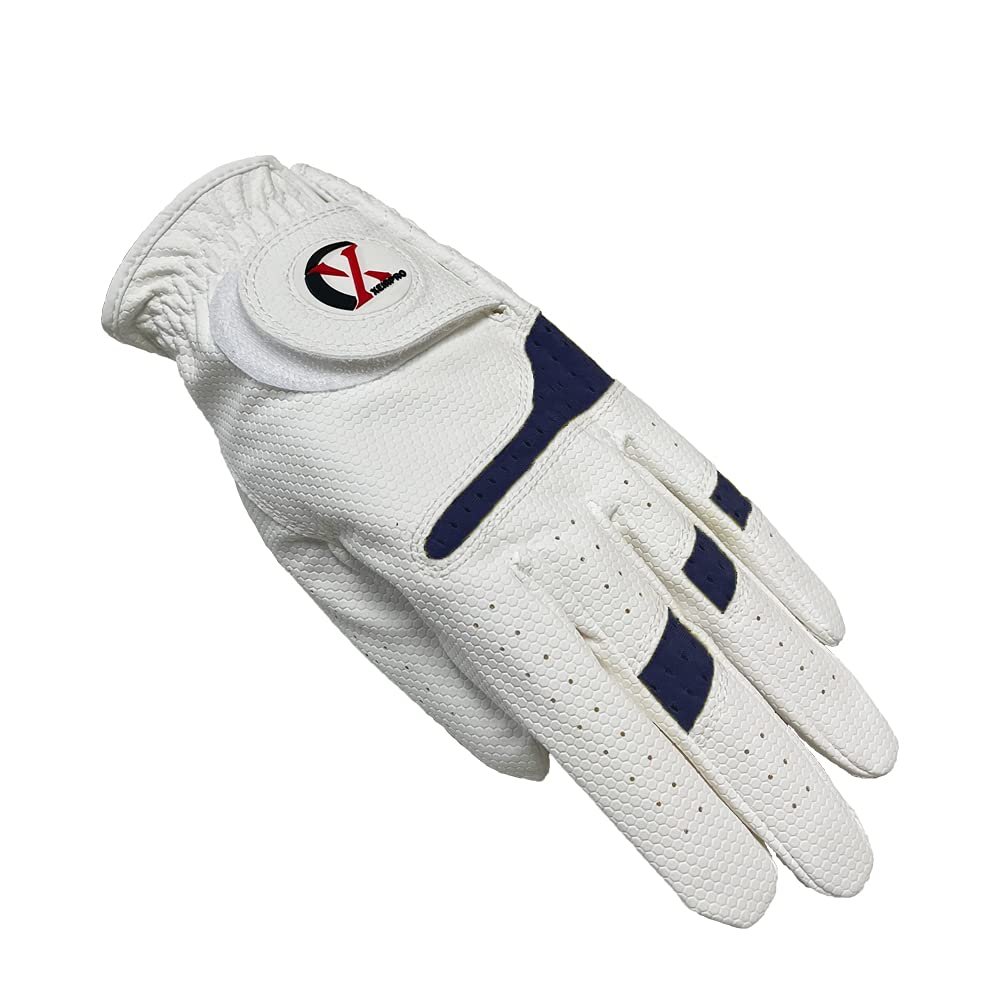 XEIRPRO Premium 4 Pack All Weather Golf Gloves for Women Worn On Left Hand for Right Handed Golfer- Comfort and Secure Fit Ultra Grip Leather Soft Flexibility (X-Large, White/Navy)