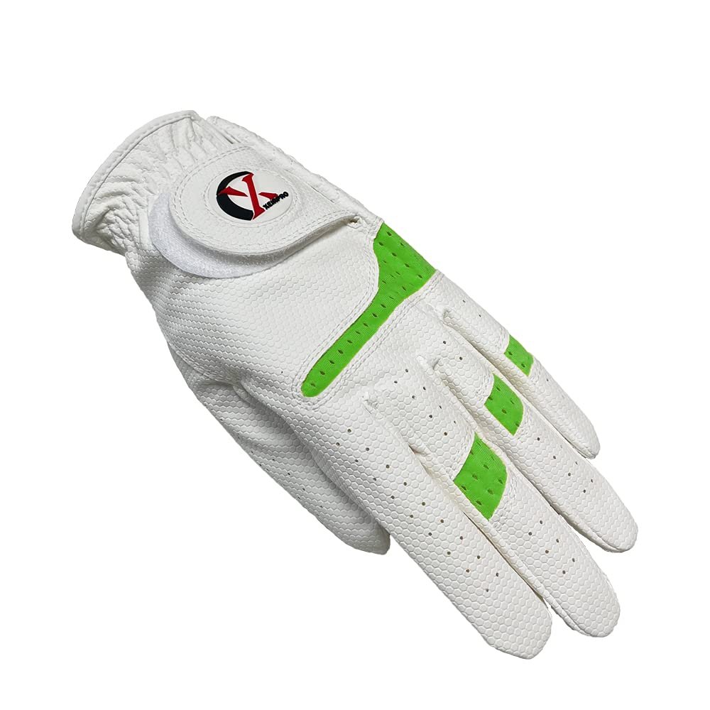 XEIRPRO Premium 4 Pack All Weather Golf Gloves for Women Worn On Right Hand for Left Handed Golfer- Comfort and Secure Fit Ultra Grip Leather Soft Flexibility (Medium, White/Lime Green)