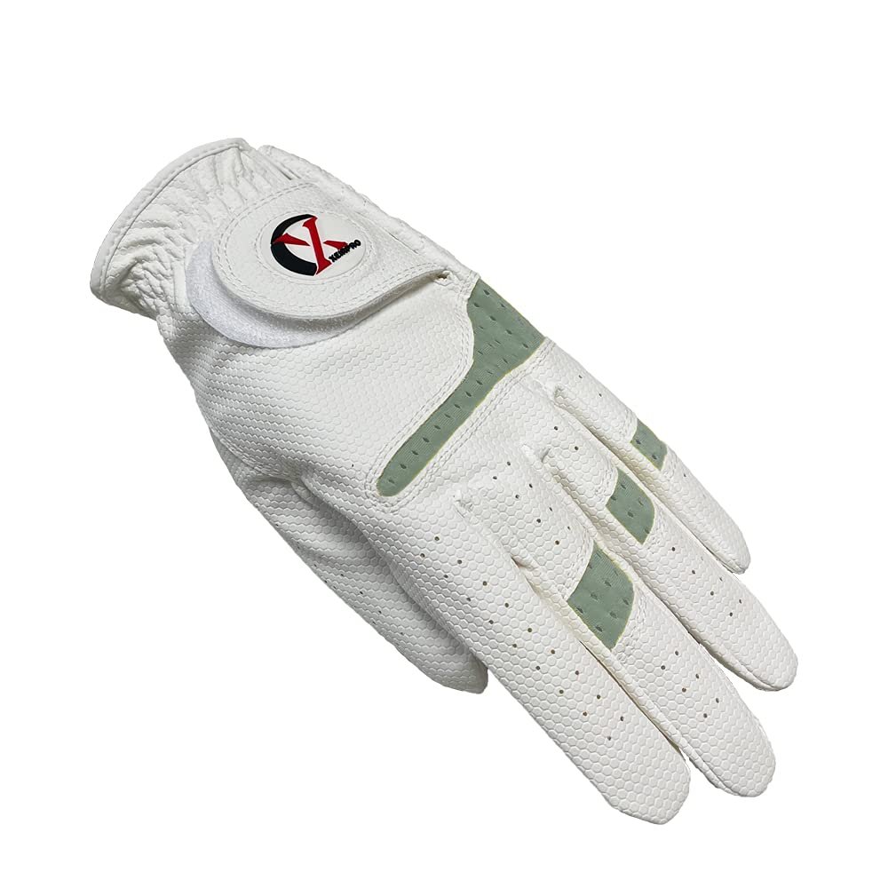 XEIRPRO Premium 4 Pack All Weather Golf Gloves for Women Worn On Left Hand for Right Handed Golfer- Comfort and Secure Fit Ultra Grip Leather Soft Flexibility (X-Large, White/Green)
