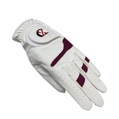 XEIRPRO Premium 4 Pack All Weather Golf Gloves for Women Worn On Left Handfor Right Handed Golfer - Comfort and Secure Fit Ultra Grip Leather Soft Flexibility (Large, White/Burgundy)
