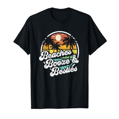 Beaches Booze and Besties Funny Retro 70s Beach Womens Gift T-Shirt