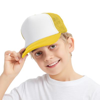 TopTie Kids 5 Panel Trucker Cap Mesh Snapback Hat Foam Front for Boys Girls Aged 3-7 Years Old-Yellow/White