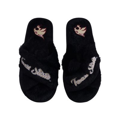 FOCO Women's NCAA College Team Logo Cross Band Soft Plush Furry Cozy Open Toe House Shoes Slippers, Texas State Bobcats, X-Large 11-12