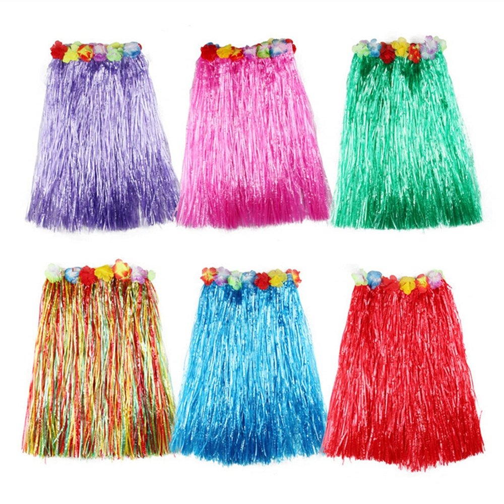 Cheerleading Flower Ball Plastic Hawaiian Costume Fibers Women Grass Skirts Hula Skirt with Flower Ladies Dress Up 10 Colors Cheerleading Waterproof Prom Fancy Cheer (Color : Red)
