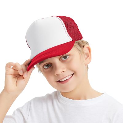 TopTie Kids 5 Panel Trucker Cap Mesh Snapback Hat Foam Front for Boys Girls Aged 3-7 Years Old-Red/White