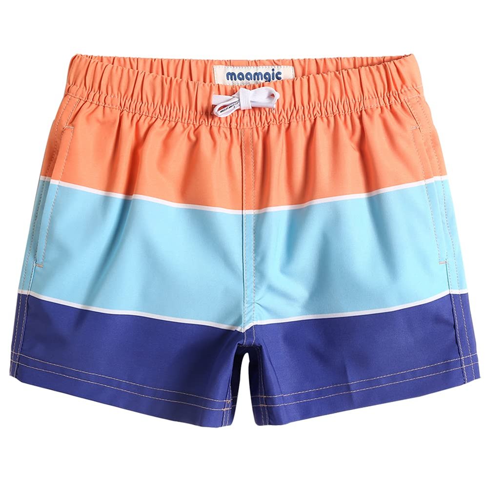 maamgic Boys Swim Trunks Stretch Quick Dry Swim Shorts Kids Bathing Suits Toddler Boy Swimsuit Swimwear Stripe Orange 7