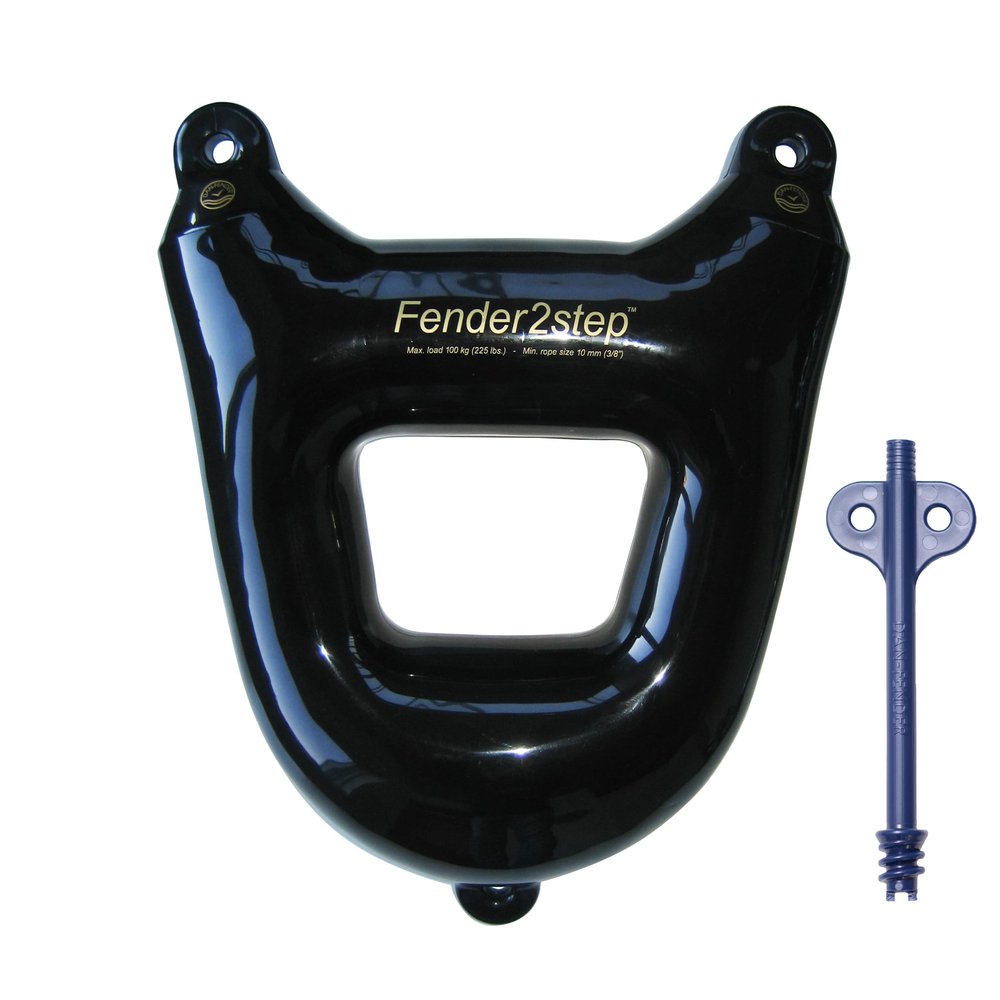 Dan-Fender Fender2Step - Multi-Purpose Boarding Step & Boat Fender - Dual Bumper & Easy-Access Step w/Foot Hole - Yacht, Pontoon & Boat Accessory for Docking (Black)