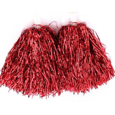 Cheerleading flower ball 1Pair Plastic Handle Metallic Streamer Pompoms Cheerleading Cheering Pom Pom Ball Cheering Dance Decorator Club Sport Supply Waterproof prom fancy cheer ( Color : Red Handle )