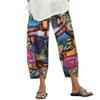 Akivide Women's Loose Plus Size Cotton Wide Leg Pants Linen Elastic Waist Casual Cropped Trousers with Pockets (XX-Large, Yellow Print) view 1