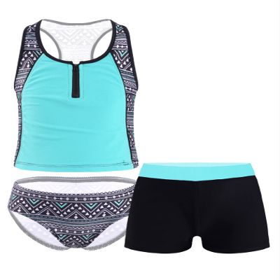 Kaerm Kids Girls 3 Piece Sporty Swimwear Bathing Suit Racerback Bikini Brief Boyshorts Rash Guard Tankini Set Mint Green 10 Years