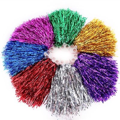 Cheerleading flower ball 1PC Plastic Double Hole Handle Metal Cheering Streamer Pompoms Cheerleading Pom Ball Cheering Decorator Club Sport Supply Waterproof prom fancy cheer ( Color : Gold handle )