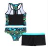 Kaerm Kids Girls 3 Piece Sporty Swimwear Bathing Suit Racerback Bikini Brief Boyshorts Rash Guard Tankini Set Green 8 Years view 2