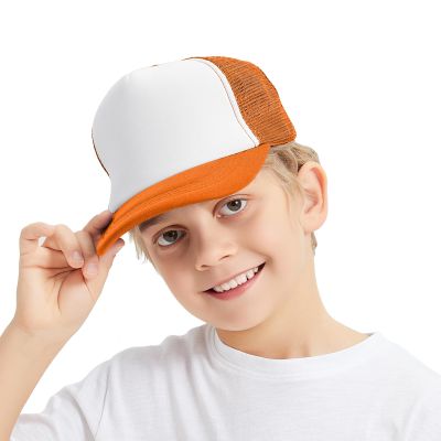 TopTie Kids 5 Panel Trucker Cap Mesh Snapback Hat Foam Front for Boys Girls Aged 3-7 Years Old-Orange/White