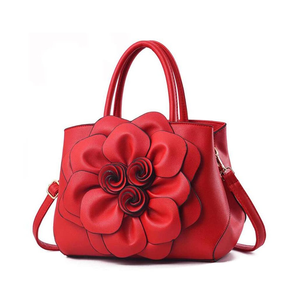 GJGJTER Tote Top-handle Handbags for Women 3D Floral Purse PU Leather Hobo Crossbody Shoulder Bag Satchel-Red