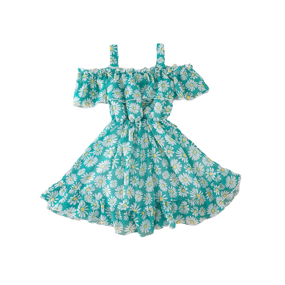 LZCYILANXIULSL Toddler Girl Summer Clothes Baby Ruffles Halter Dresses Boho Dress Beach Sundress Playwear Outfit (4-5T,Daisy Green)