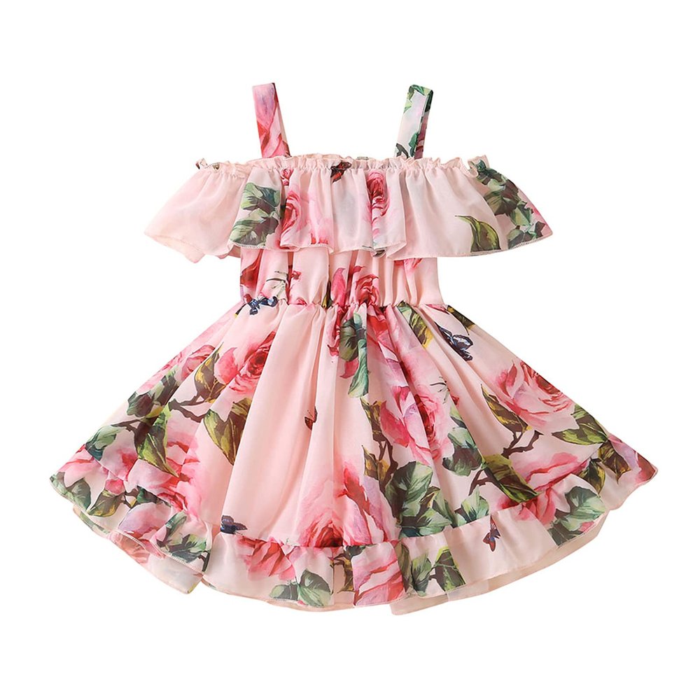 LZCYILANXIULSL Toddler Girl Summer Clothes Baby Ruffles Halter Dresses Boho Dress Beach Sundress Playwear Outfit (4-5T,Pink)
