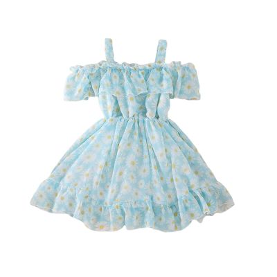 LZCYILANXIULSL Toddler Girl Summer Clothes Baby Ruffles Halter Dresses Boho Dress Beach Sundress Playwear Outfit (4-5T,Daisy Blue)