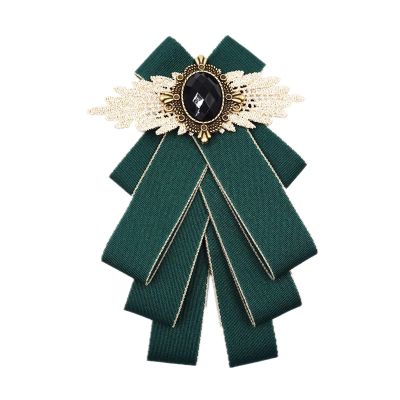 Topz green bow ties for men women Christmas handmade brooch bowtie diamond crystal brooch self tie bow brooch collar fashion PreTied Neck Tie bowknot fabric brooch for wedding(B green)