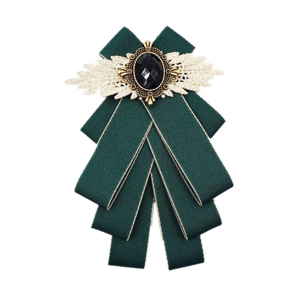 Topz green bow ties for men women Christmas handmade brooch bowtie diamond crystal brooch self tie bow brooch collar fashion PreTied Neck Tie bowknot fabric brooch for wedding(B green)