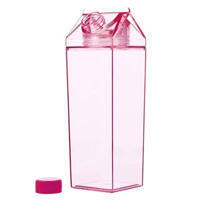 500ml Pink Milk Carton Water Bottle Portable Square Leakproof Water Bottle Juice Beverage Drinks Bottle for Outdoor Activities