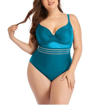 Women's V Neck Plus Size Swimsuit One Piece Bathing Suit High Bandeau Bikini Set Swimsuit (blue 2,XL)