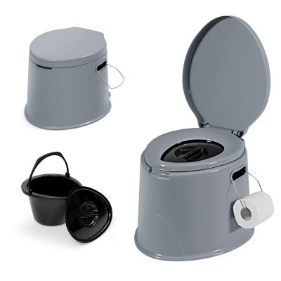 HAPPYGRILL Portable Outdoor Travel Toilet for RV, Camping, Boating, Hiking Trips - Detachable Inner Bucket and Toilet Paper Holder