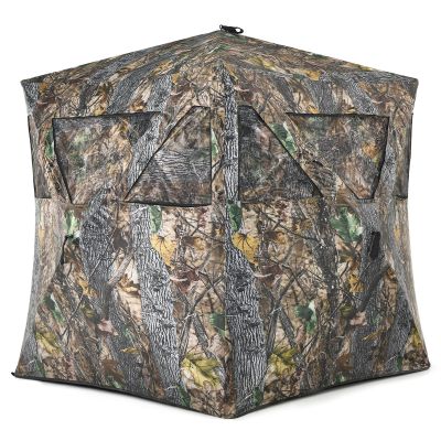 Tangkula 3 Person Pop up Ground Blind, Portable Hunting Blind with Mesh Windows, Carrying Bag & Ground Stakes, Camouflage Hunting Tent with Hub System, Camo Deer Blinds for Hunting