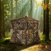 Tangkula 3 Person Pop up Ground Blind, Portable Hunting Blind with Mesh Windows, Carrying Bag & Ground Stakes, Camouflage Hunting Tent with Hub System, Camo Deer Blinds for Hunting view 2