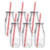 Dairy Reusable Glass Milk Bottles with Straws and Metal Screw on Lids, Set of 6, 10.5 oz, Clear view 1
