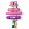 Bikoney Yoga Mat Holder Wall Mount Yoga Mat Storage Home Gym Accessories with Wood Floating Shelves and 4 Hooks for Hanging Foam Roller and Resistance Bands Fitness Home Gym Carbonized Black view 1