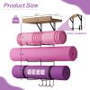 Bikoney Yoga Mat Holder Wall Mount Yoga Mat Storage Home Gym Accessories with Wood Floating Shelves and 4 Hooks for Hanging Foam Roller and Resistance Bands Fitness Home Gym Carbonized Black view 3