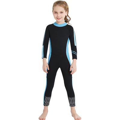 Yajun Girls 2.5mm Wetsuit Scuba Surf Dive Swimming Suit Junior One-Piece Keep Warm UV Protection Diving Suit for 2-11 Years,Black Blue,L(115