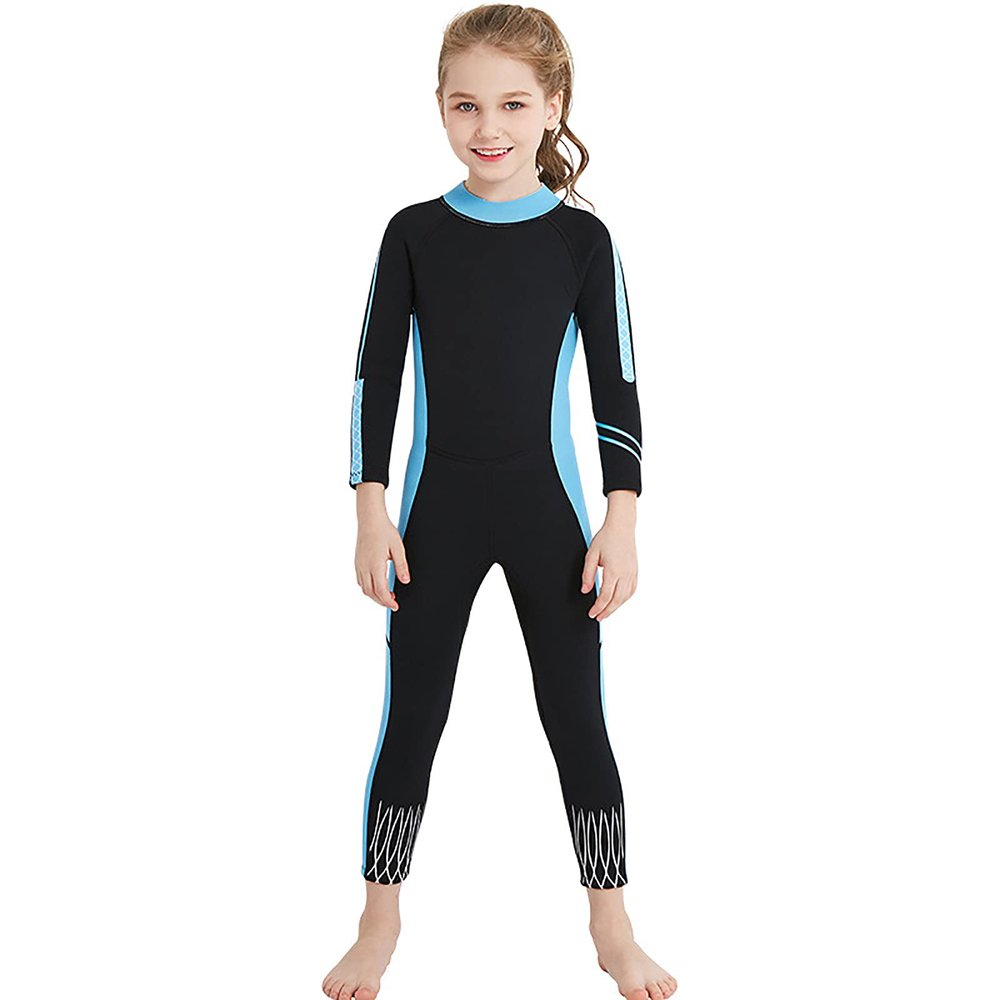 Yajun Girls 2.5mm Wetsuit Scuba Surf Dive Swimming Suit Junior One-Piece Keep Warm UV Protection Diving Suit for 2-11 Years,Black Blue,L(115
