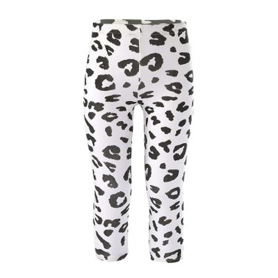 Agoky Girls' Stretchy Waist Cotton Spot Print Leggings Pants Casual Skinny Gymnastic Fitness Yoga Capri Trousers White 4-5 Years