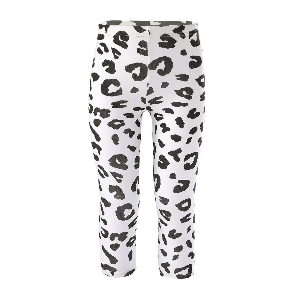 Agoky Girls' Stretchy Waist Cotton Spot Print Leggings Pants Casual Skinny Gymnastic Fitness Yoga Capri Trousers White 4-5 Years