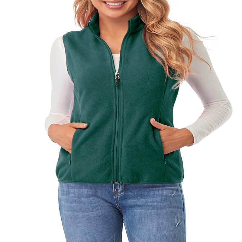 Fuinloth Women's Fleece Vest, Polar Soft Sleeveless Classic Fit with Zip up Pockets Forest Green Small