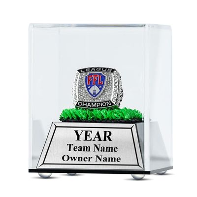 TrophySmack Fantasy Football Personalized Jewel Case, Championship Ring Custom Display Case with Included Engraving - Astroturf