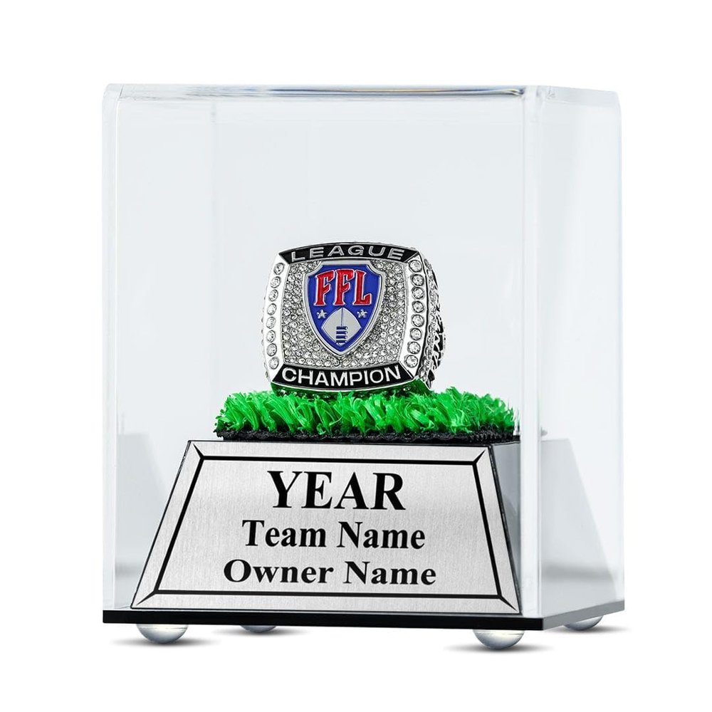 TrophySmack Fantasy Football Personalized Jewel Case, Championship Ring Custom Display Case with Included Engraving - Astroturf