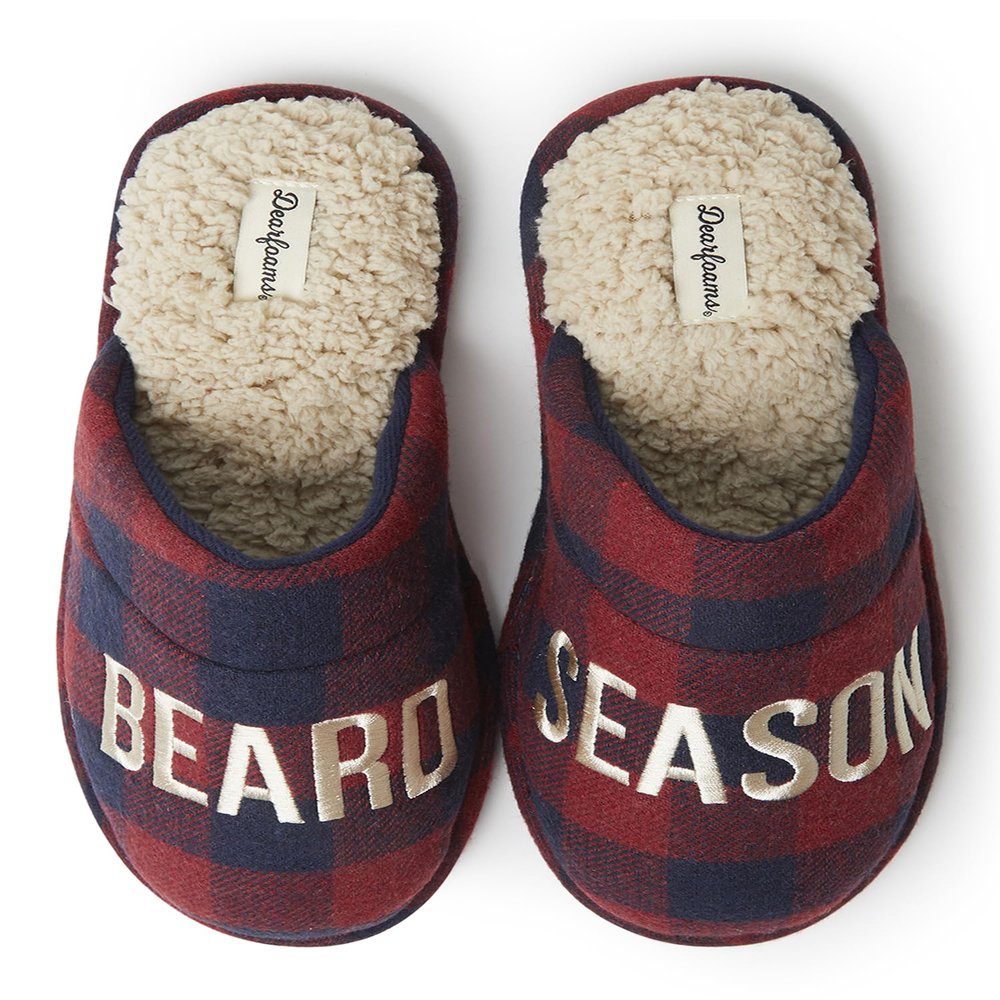 Dearfoams Men's Funny Ugly Christmas Sweater Holiday Scuff Slipper, Beard Season, Small
