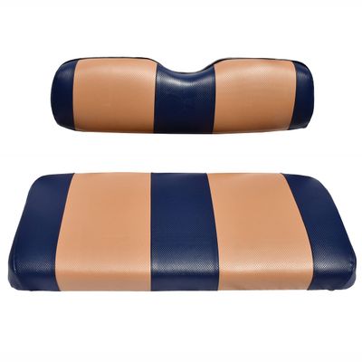 EZGO TXT Replacement Golf Cart Seat Cover Staple On Installation - 2 Piece - Premium Marine Vinyl - 5 Panel Stitching - Two-Tone (Blue & Tan)