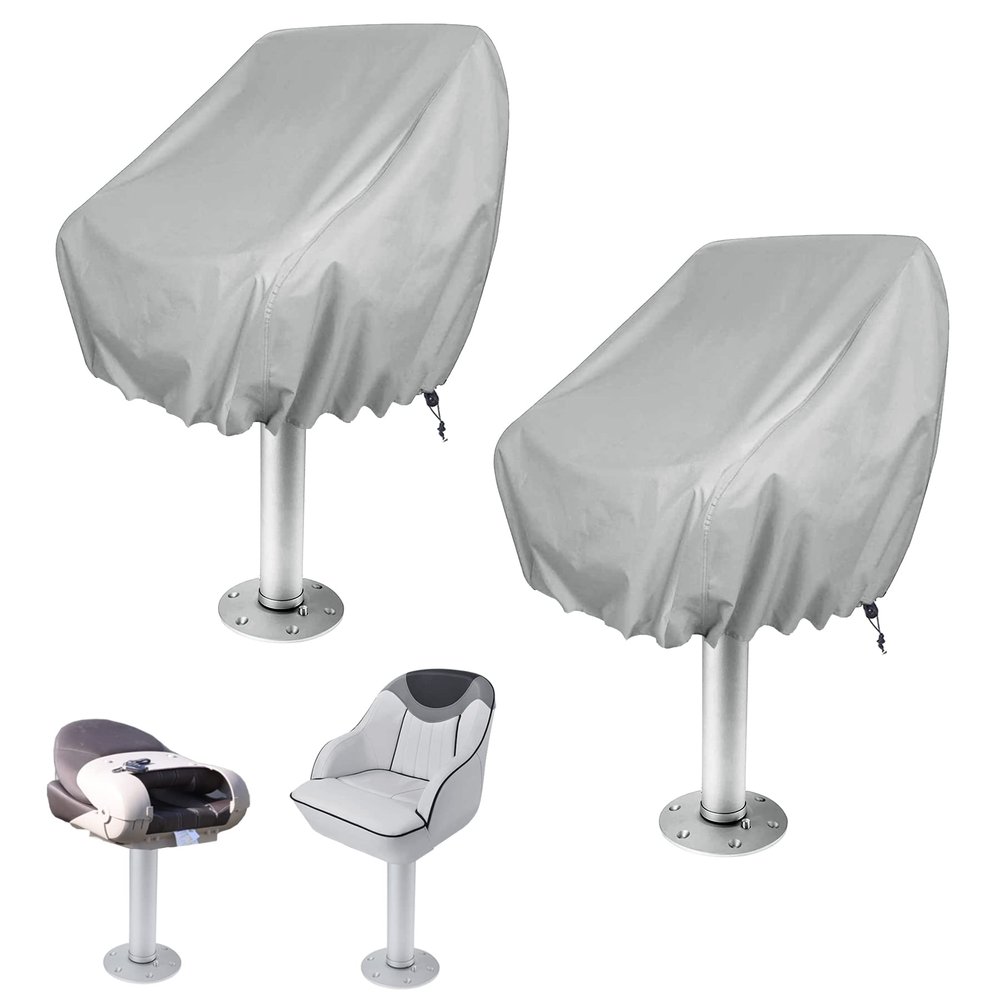 WOMACO 2 Pack Boat Seat Cover, Outdoor Waterproof Pedestal Pontoon Captain Boat Bench Chair Seat Cover, Oxford Fabric Helm Chair Protective Covers (Silver, 4 Pack)