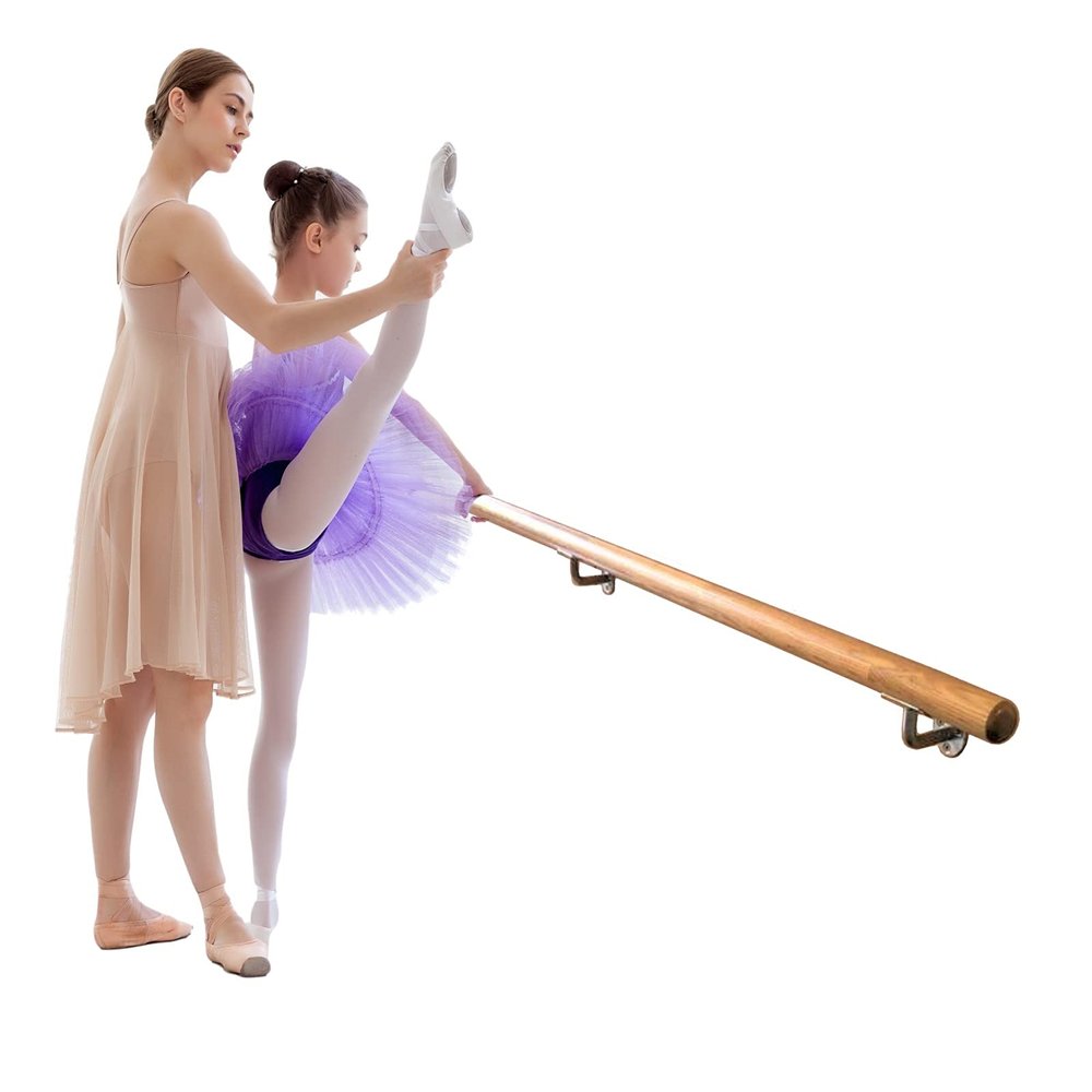 Ballet Barre Single Bar 6 FT Long 2.0 Diameter, Kids and Adults | Open Chrome Bracket Mounted Fixed Height Wooden Ballet Barre | Home or Studio Ballet Bar, Dance Bar, Stretch Bar, Dancing/Stretching