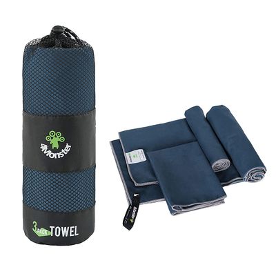 4Monster 3 Size Microfiber Camping Towels at 1 Pack,Fast Drying Beach Travel Towel Ultra Compact,Ultra Soft Gym Towel for Beach Hiking Yoga Travel Sports Backpacking Trip and Pool (Navy)