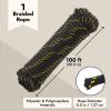 Built Industrial Diamond Braided Rope - 1/2 in x 100 ft, Black & Yellow - Polyester Heavy Duty Rope for Camping, Outdoor Gear & Emergency Tent Setup view 2