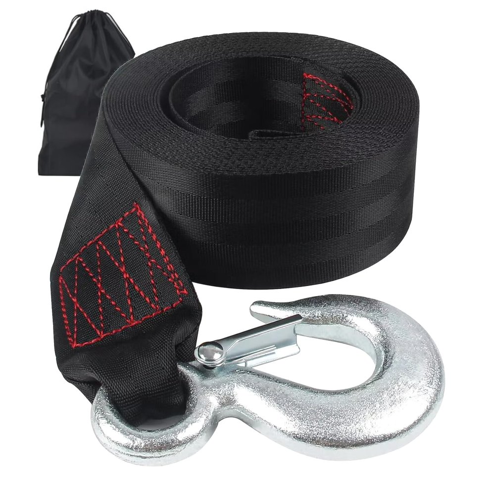 Boat Winch Strap with Hook,Boat Trailer Winch Strap 2 inch x 20 Foot, Great for Truck, Jet Ski and Car Trailers Towing and Heavy Duty Equipment (Black