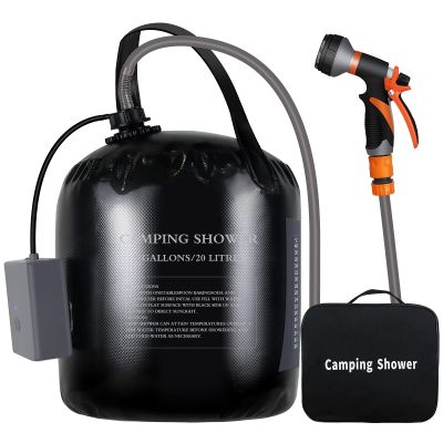 AZXJC Portable Camping Shower, 5gallons/20 liters Rechargeable air Pump Outdoor Electric Camping Shower, 8 Spray Modes, Solar Heating Black PVC airbag, Built-in Thermometer, Beach, Camping, Hiking